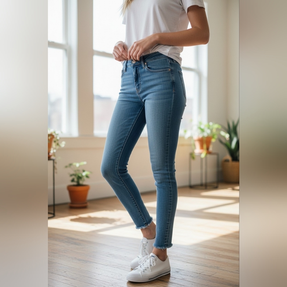 PAIGE Leggy Ultra Skinny Jeans Size 28 High Rise Stretch Raw Hem Premium Denim
